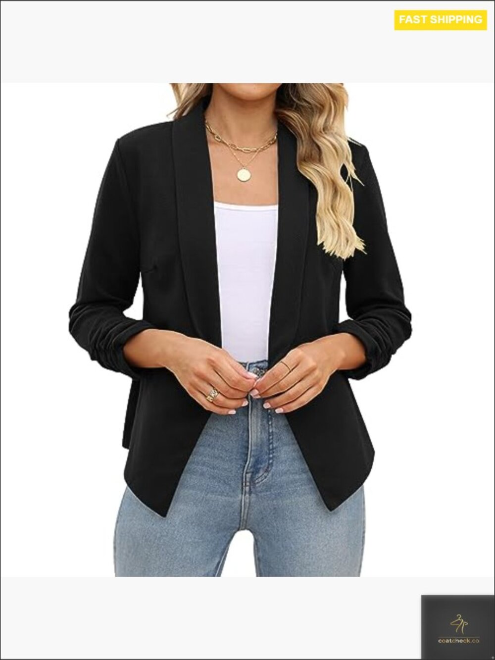 Women 3/4 Sleeve Blazer Open Front Cardigan Jacket Work Office Blazer - Picture 3 of 7